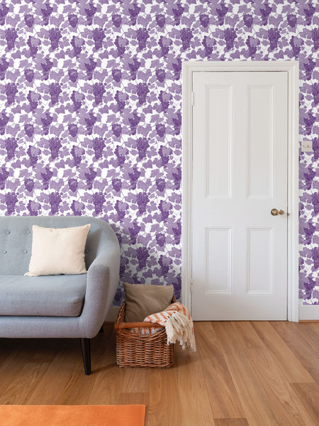 Ambrosia Grape Vine Repeat Wallpaper Purple White