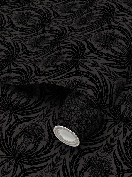 IVI - Cannabis Damask Circle of Life Black Over Dark Grey