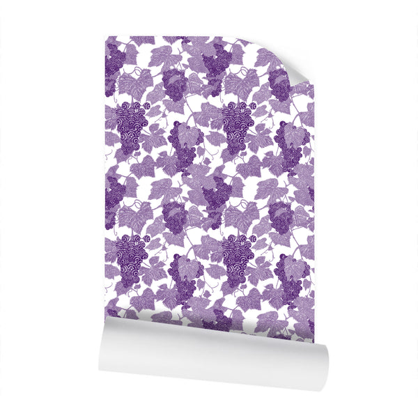 Ambrosia Grape Vine Repeat Wallpaper Purple White