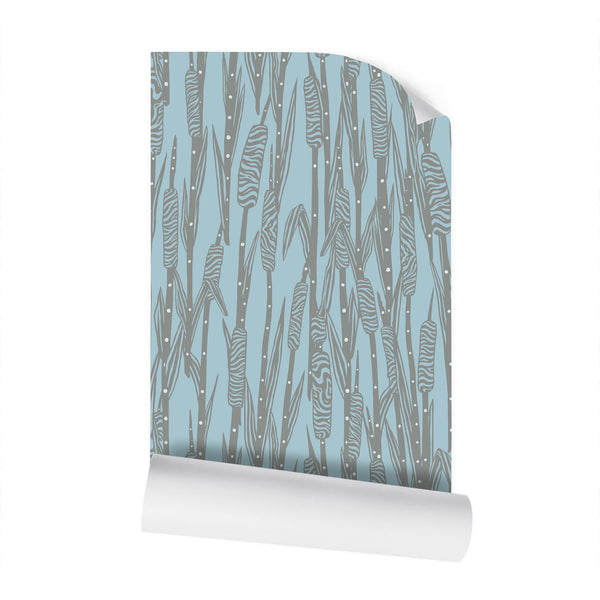 EKO Cattail Pattern Wallpaper White Brown Blue