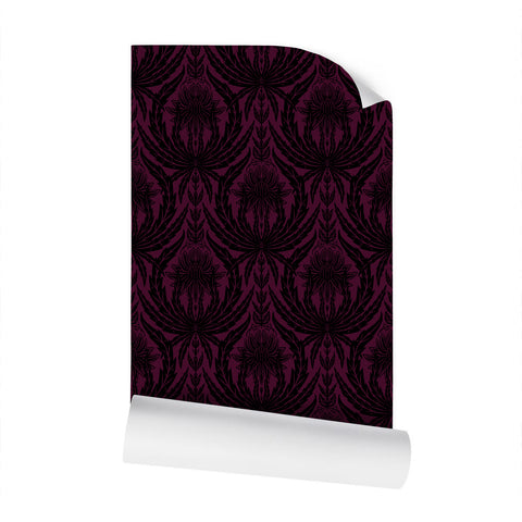 IVI - Cannabis Damask Circle of Life Black Over Dark Red Purple