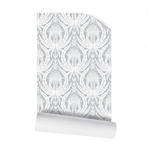 IVI - Cannabis Damask Circle of Life White and Grey