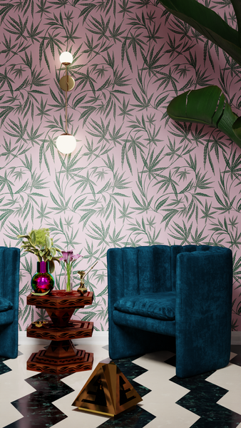 Cannabis IVI Green on Pink - Large Wallpaper Print