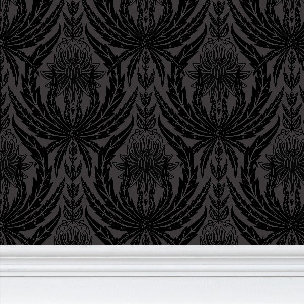 IVI - Cannabis Damask Circle of Life Black Over Dark Grey