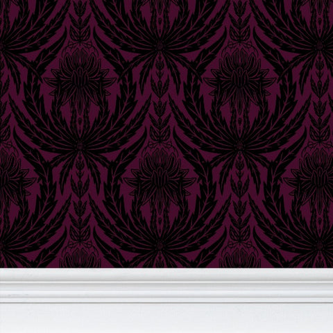 IVI - Cannabis Damask Circle of Life Black Over Dark Red Purple