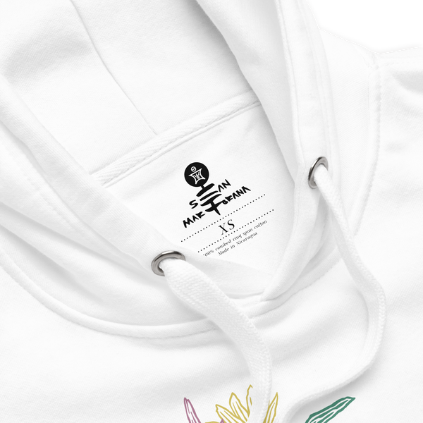White hoodie with bee discount logo