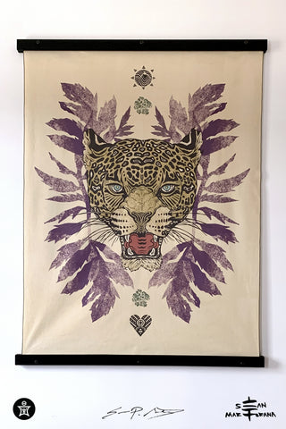 Jaguar w/ Marigold Leaves • Large Fabric Textile Wall Hanging Print