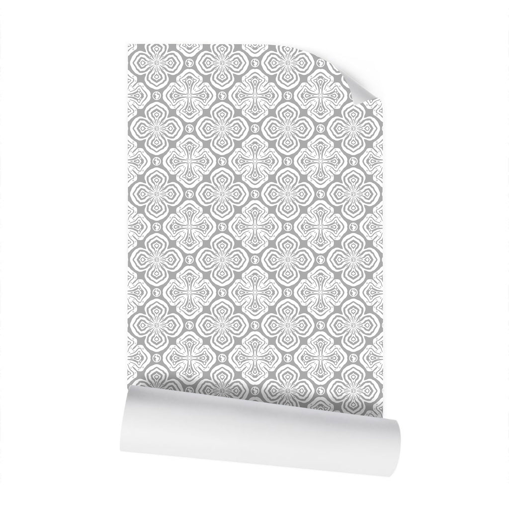 Larkspur Petals White on Grey - Small Wallpaper Print