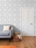 Larkspur Petals White on Grey - Medium Wallpaper Print