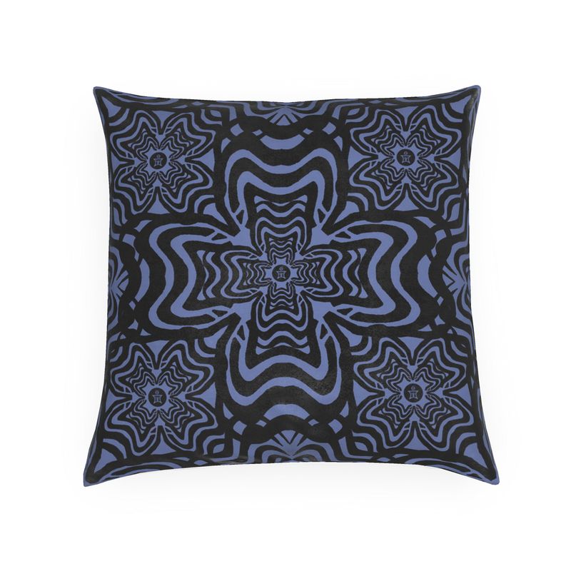 Rooster Feather Blue Velvet Cushion