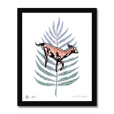 AEON Deer & Palm Leaf w/ Black Coral Gemstones Framed Print
