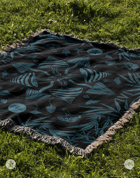 IVI - Mushroom + Cannabis  Blanket Blue Green