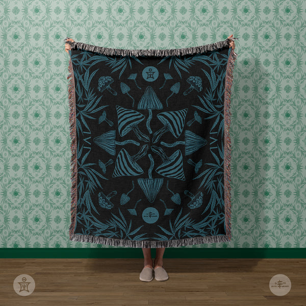 IVI - Mushroom + Cannabis  Blanket Blue Green