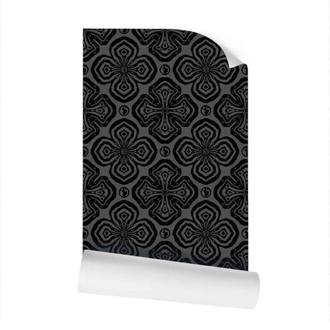 Larkspur Petals Black on Grey - Medium Wallpaper Print