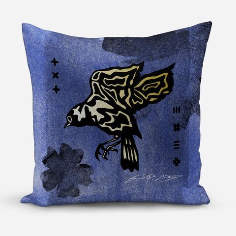 Rooster Feather Blue Velvet Cushion