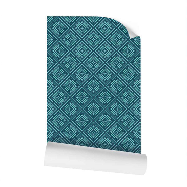 Diamond Straps - Blue Green on Light Blue - Small Wallpaper Print