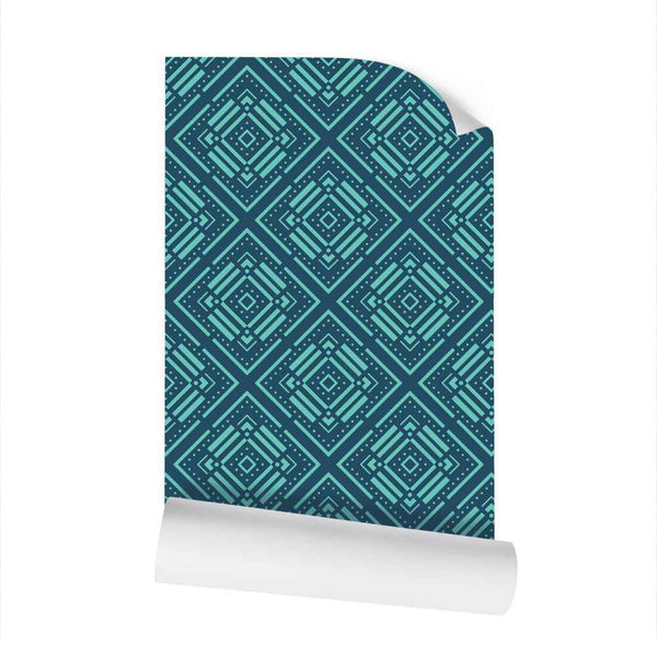 Diamond Straps - Blue Green on Light Blue - Medium Wallpaper Print