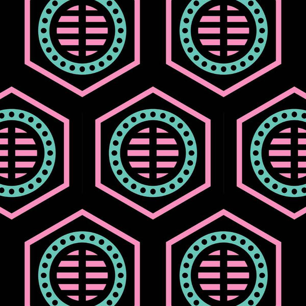 Bee Hive - Black Light Pink & Blue - X Small Wallpaper Print