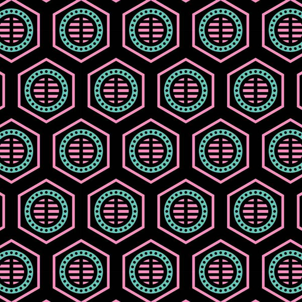 Bee Hive - Black Light Pink & Blue - XX Small Wallpaper Print