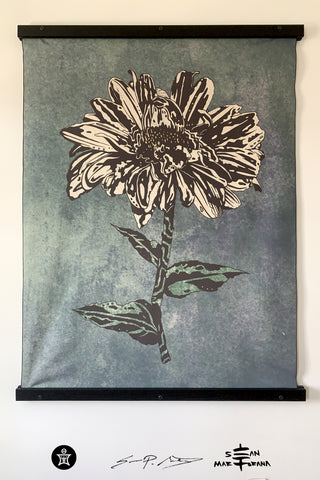 Aster Flower with Watercolor Background • Large Fabric Textile Wall Hanging Print