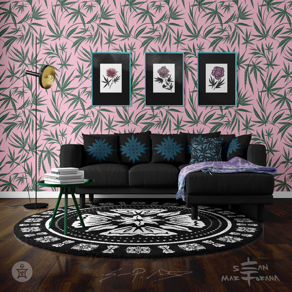 Cannabis IVI Green on Pink - Large Wallpaper Print