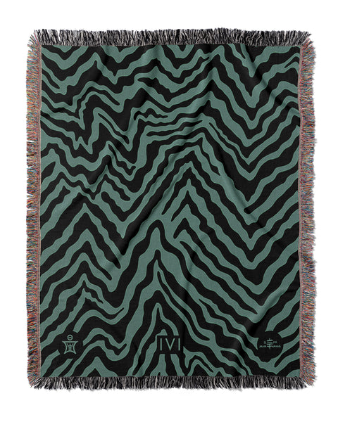 IVI - Abstract Jacquard Woven Blanket - Black Green