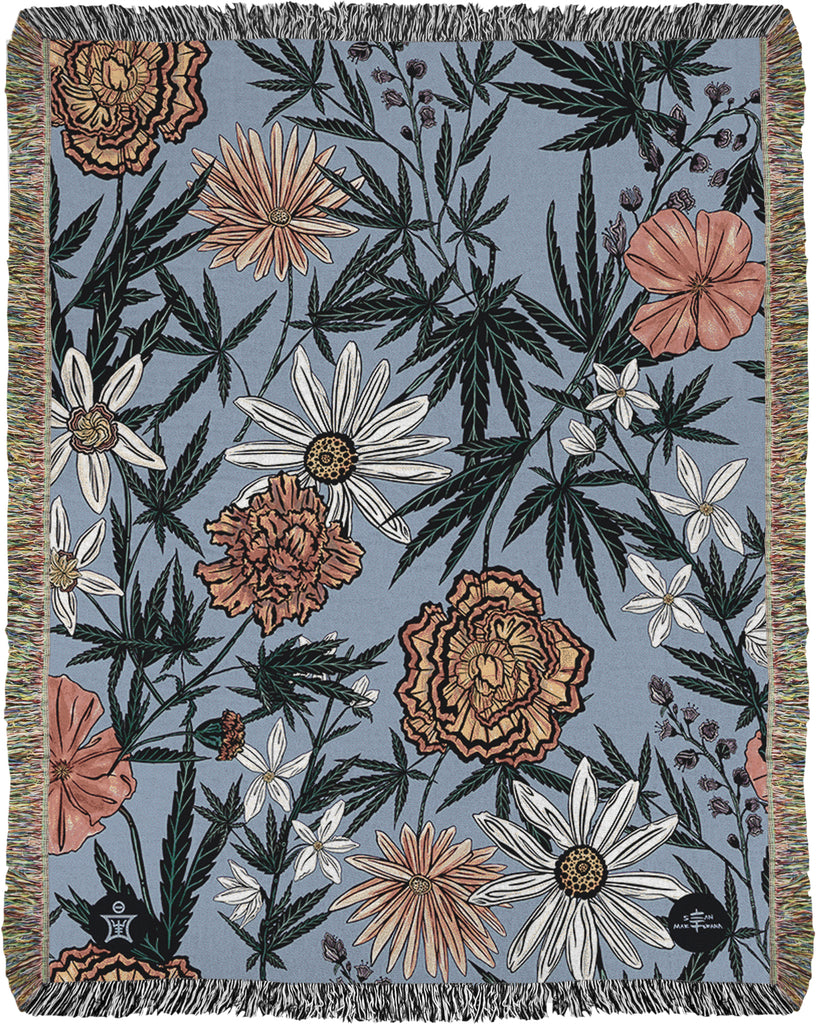 IVI - Cannabis All Over Floral Jacquard Woven Blanket
