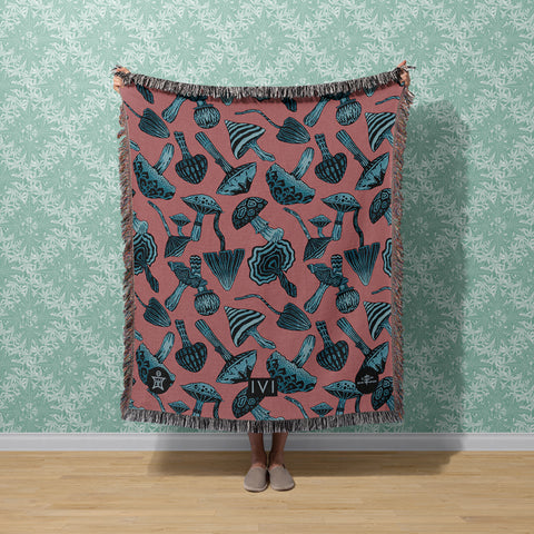 IVI - Mushroom Jacquard Woven Blanket - Blue Pink