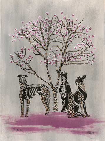 Greyhounds Under a Magnolia Tree