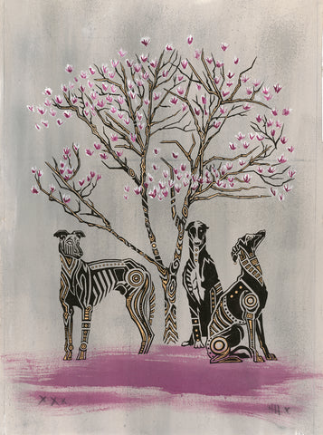 Greyhounds Under a Magnolia Tree