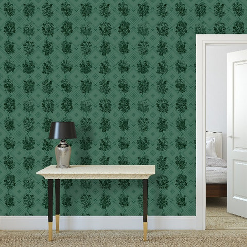 Trellis - The AEON Months - Green Duotone - Wallpaper Print