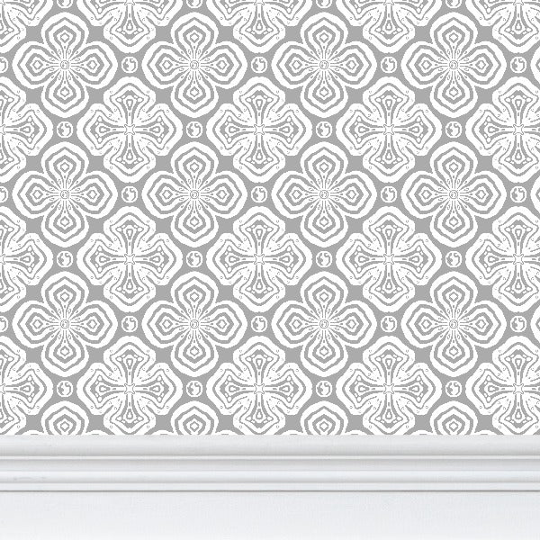 Larkspur Petals White on Grey - Small Wallpaper Print