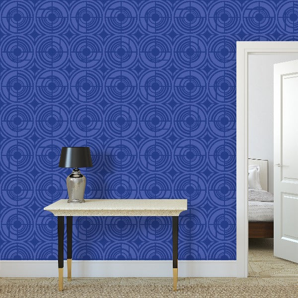 Deco Plates - Blue on Light Blue - Large Wallpaper Print