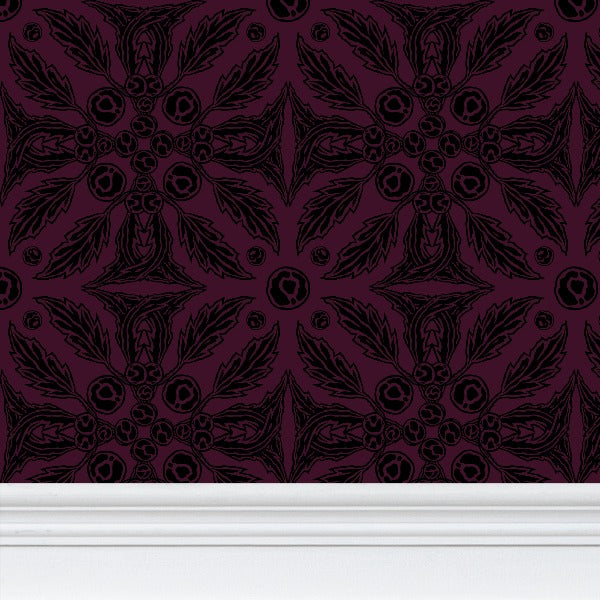 Sargassum Seaweed II - Black Dark Magenta Pattern