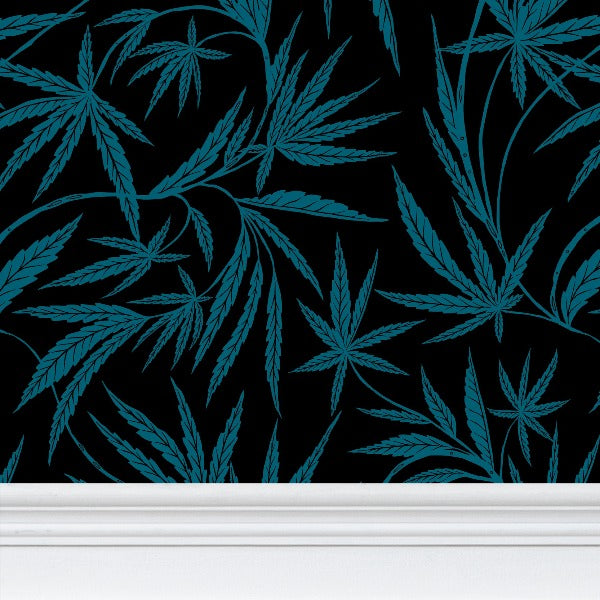 Cannabis IVI BlueGreen on Black - Large Wallpaper Print