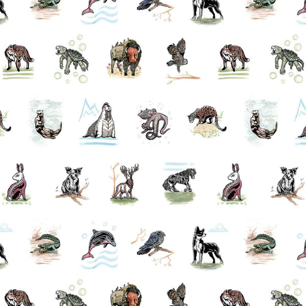 Water Color Animals - Full Color - Large Wallpaper Print