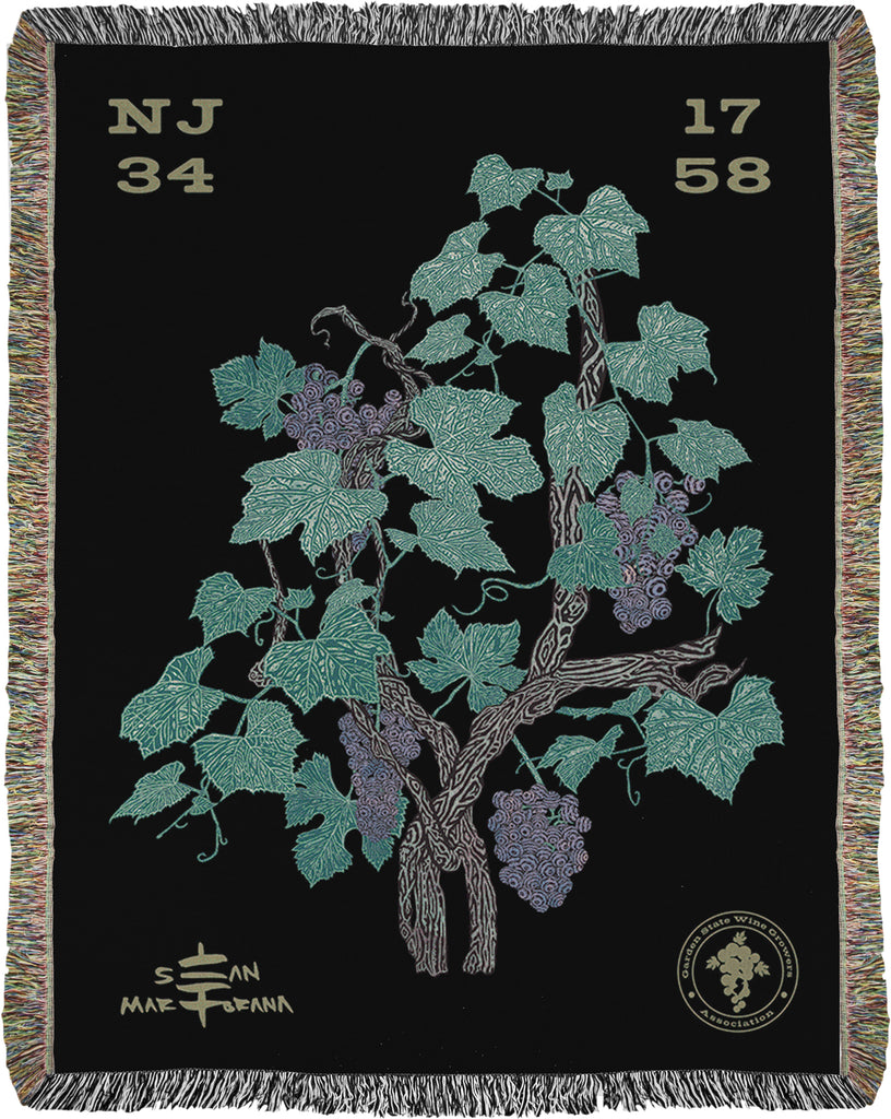 VIN - Ambrosia Grape Vine Jacquard Woven Blanket for the Garden State Wine Growers Association