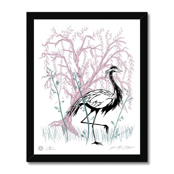 AEON Demoiselle Crane and a Weeping Willow Framed Fine Art Print